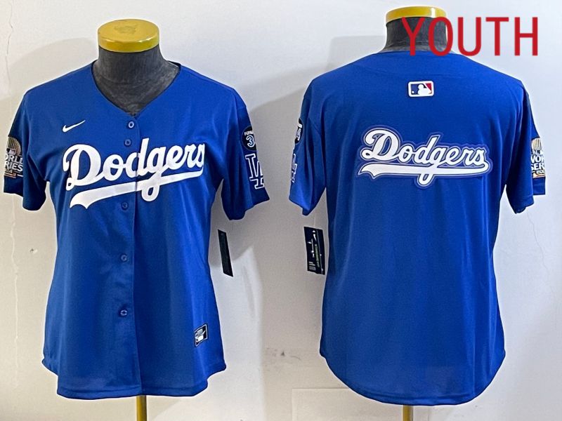 Youth Los Angeles Dodgers blank 2024 World series patch blue jersey 202411204->youth mlb jersey->Youth Jersey